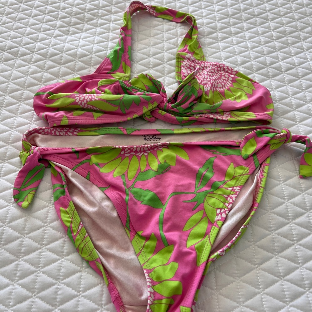Lilly Pulitzer pink green palm trees Bikini sz 12